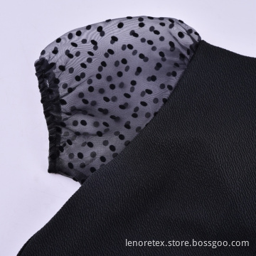 100% Polyester Polka Dot Black Flocking Tulle Fabric